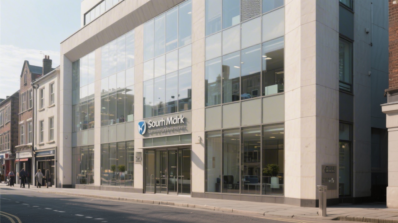 Exterior view of a modern office building in Cork city centre with clear signage and neutral glass facade, representing a professional learning location near South Mall.